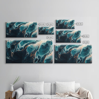 Abstract Fluid Art, moody art, blue and green wall art, wabi sabi art, extra wide art, horizontal wall art, Canvas Print