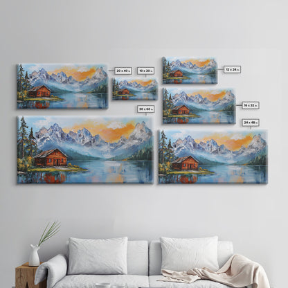 Mountain Cabin, Rustic Art, Lake Tahoe Art, Above Sofa Art, Landscape Painting, Bedroom Art, Framed Canvas Print, Farmhouse Art