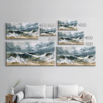 Stormy Ocean, Seascape Painting, Nautical Painting, Coastal Landscape Art, Horizontal Wall Art, Canvas Print, Rustic Decor
