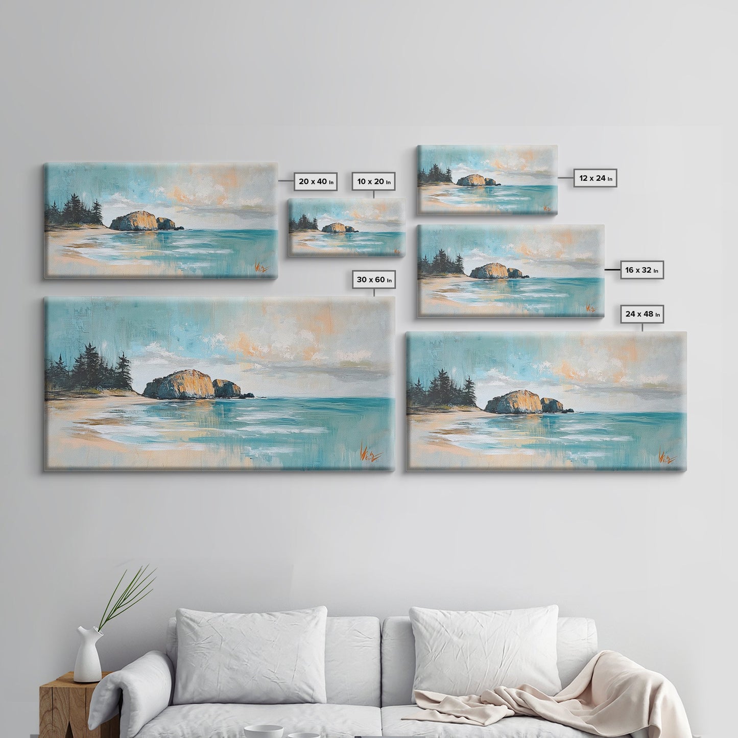 Ruhige Strandlandschaft, gerahmter Leinwanddruck, Küstenmalerei, Seestück, extra breites Kunstwerk, maritime Wandkunst, Schlafzimmerkunst