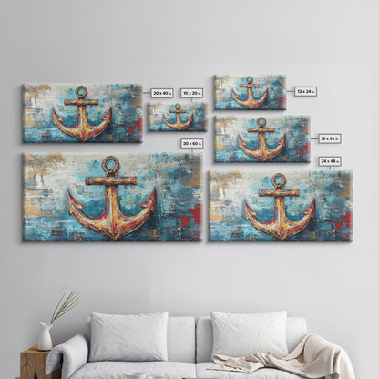 Nautischer Anker, Küstendeko, Rustikale Wandkunst, Extra breites Bild, Nautische Wandkunst, Horizontale Wandkunst, Gerahmter Leinwanddruck, Wohnzimmerkunst