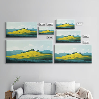 Hügellandschaft, Berglandschaft, grüne Wandkunst, Landschaftskunst, Kunst für über dem Sofa, Bauernhauskunst, Leinwanddruck