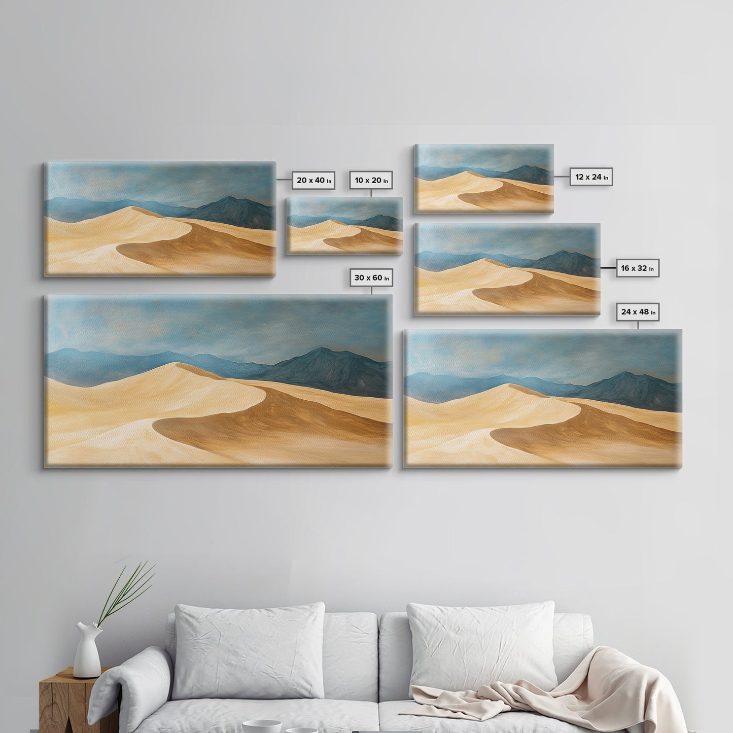 Desert Landscape, Mountain Painting, Rustic Decor, Southwest Wall Art, Framed Canvas Print, Panoramic Art, Earthy Tones Wall Art