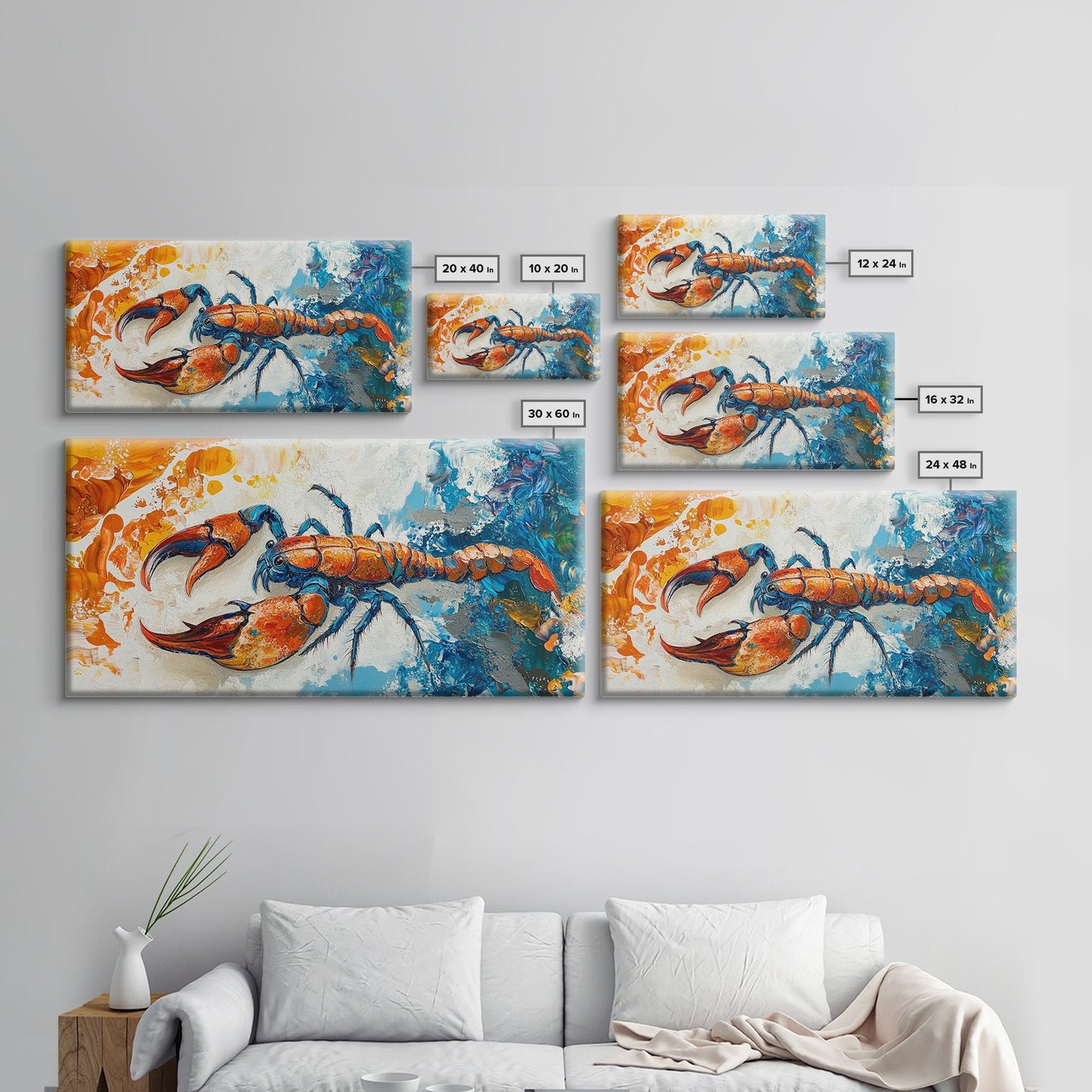 Crayfish Painting, Coastal Decor, Nautical Wall Art, Rustic Art, Framed Canvas Print, Marine Life Artwork, Ocean Inspired Art