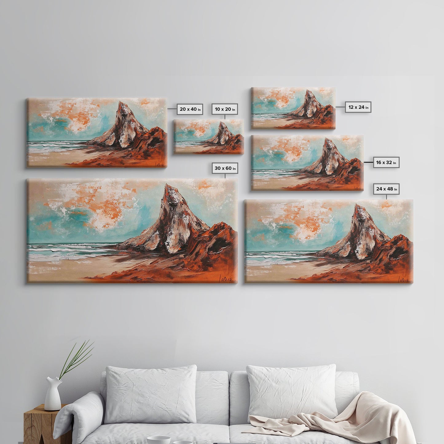 Desert Mountain, Canvas Print, rustic art, landscape painting, extra wide painting, panoramic wall art, above sofa art