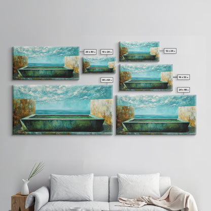 Infinity-Pool, Leinwanddruck, moderne Landschaftskunst, minimalistisches Dekor, extra breites Gemälde, blau-grüne Wandkunst, zeitgenössische Kunst