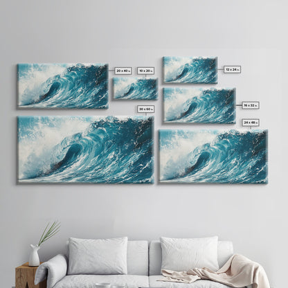 Meereswellenkunst, Seestückmalerei, Küstendekoration, Nautische Wandkunst, Geschenkidee für Strandhäuser, Blau-grüne Wandkunst, Gerahmter Leinwanddruck