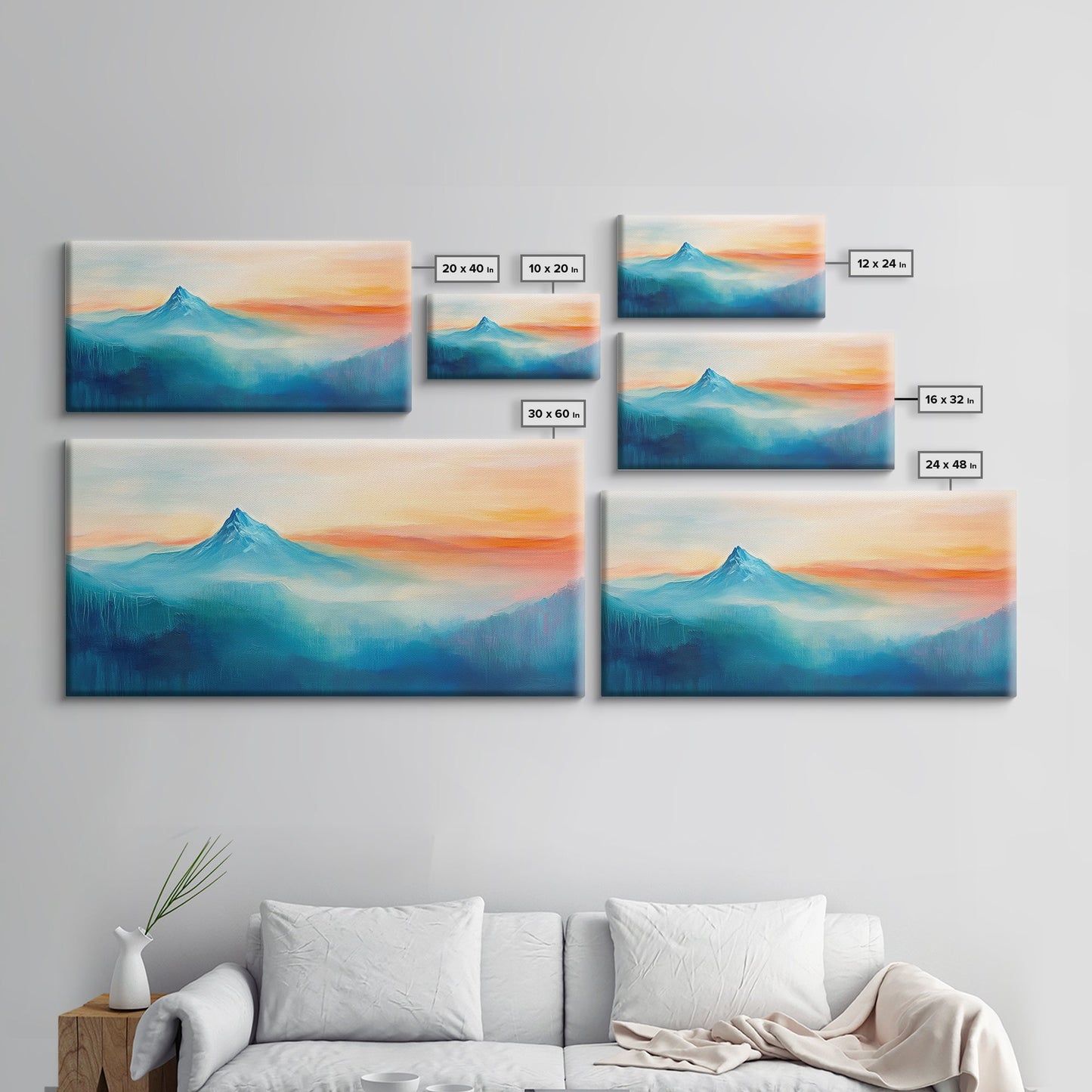 Mountain Landscape Art, Smoky Mountain Art, Blue and Green Wall Art, Nature Wall Art, Rustic Decor, Minimalist Art, Framed Canvas Print