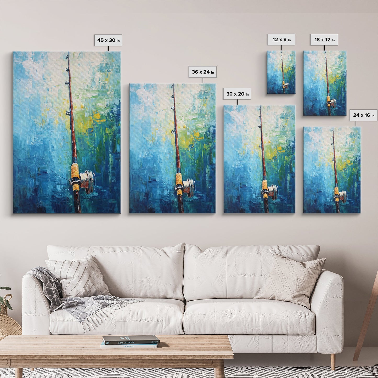 Fishing Rod Painting, Fly Fishing Art, Nautical Wall Art, Outdoor Enthusiast Decor, Rustic Cabin Art, Framed Canvas Print