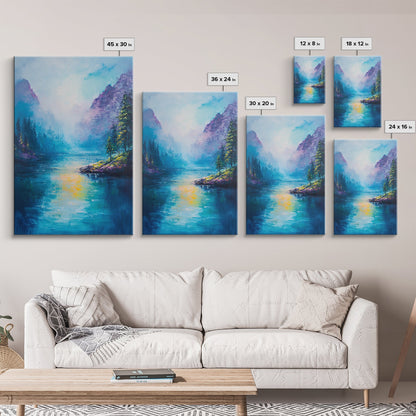 Mountain Lake View, Landscape Painting, Lake Tahoe Art, Smoky Mountain Art, Nature Wall Art, Bedroom Art, Framed Canvas Print