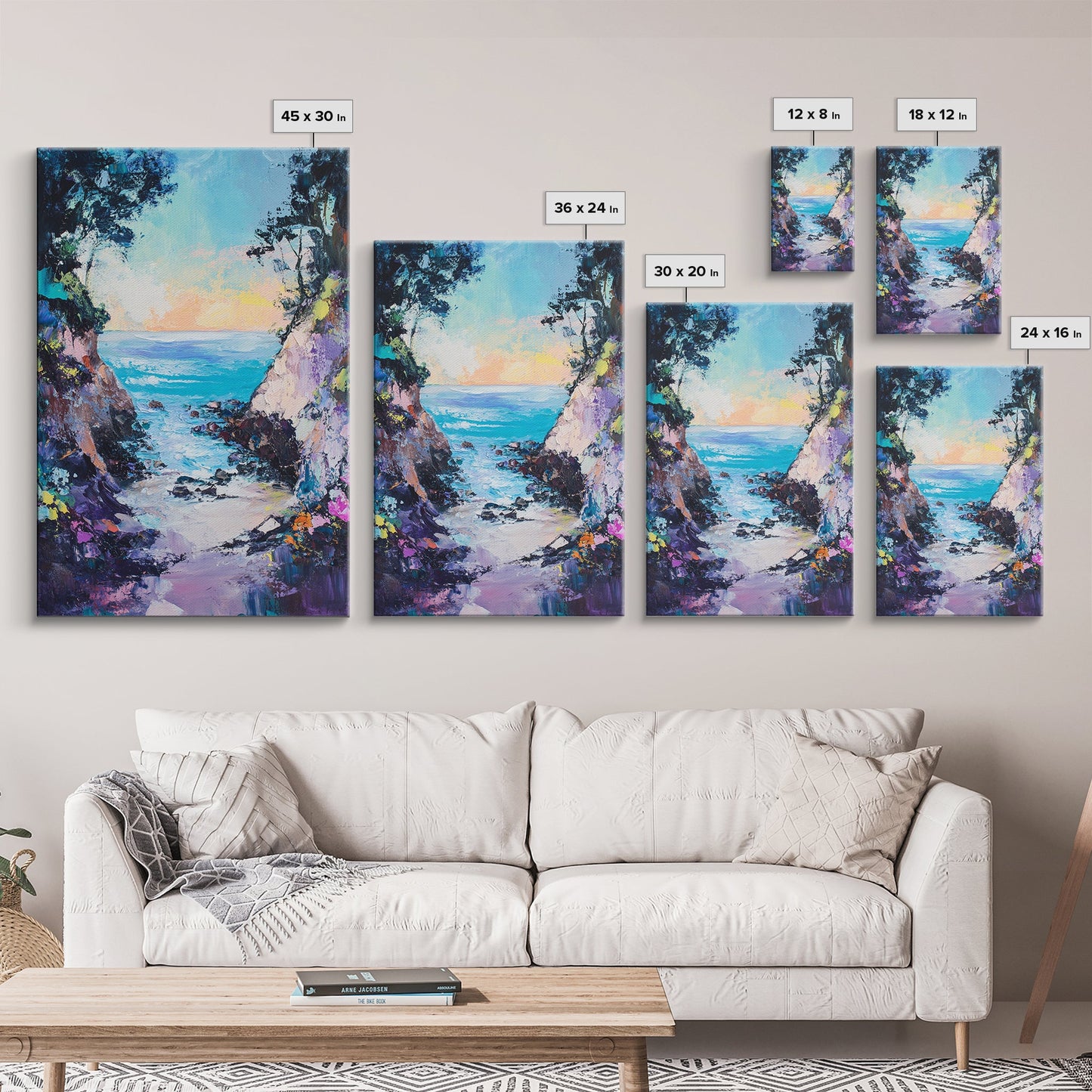 Coastal Cove, seascape painting, coastal decor, nautical wall art, blue and green wall art, framed canvas print, guest room art