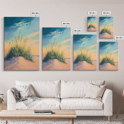 Beach Dune Painting, Coastal Landscape Art, Nautical Wall Art, Nature Wall Decor, Wabi Sabi Art, Framed Canvas Print, Bedroom Wall Art