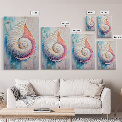 Nautical Shell Framed Canvas Print Coastal Boho Wall Art, Ocean Beach House Decor, Pastel Seashell Painting, Relaxing Seaside Artwork