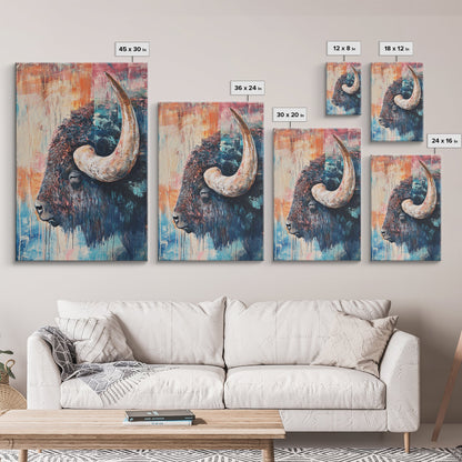 Buffalo Painting, Bull and Bear Art, Western Wall Art, Rustic Art, Farmhouse Art, Living Room Art, Canvas Print, Gift Idea