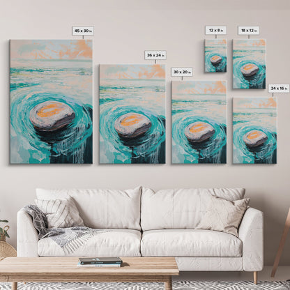 Ocean Rock Waves Canvas Print Coastal Wall Art, Beach House Decor, Abstract Seascape Painting, Nautical Art, Modern Minimalist Art