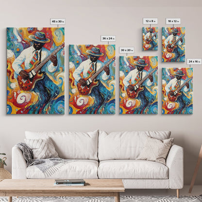 Abstract Jazz Musician Framed Canvas Print, Colorful Jazz Art, Music Wall Art, Living Room Art, Vibrant Musician Painting, Eclectic Art