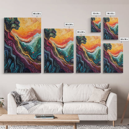 Psychedelic Abstract Texture Framed Canvas Print, Surreal Art, Vibrant Wall Art, Modern Abstract Painting, Unique Artwork, Office Decor