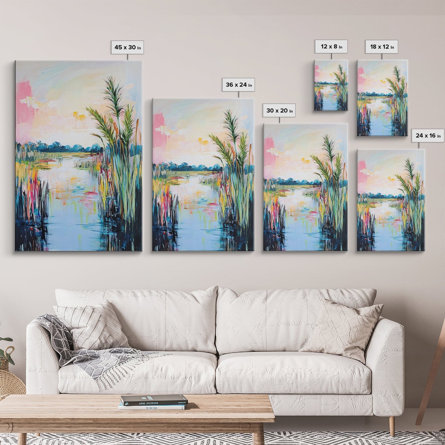 Lakeside Serenity Framed Canvas Print | Nature Landscape Painting | Peaceful Water Reflection Art | Boho Wall Decor | Pastel Colors