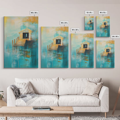 Fishing Shack, Nautical Painting, Coastal Wall Art, Rustic Wall Art, Ocean Art, Living Room Art, Canvas Print, Gift Idea