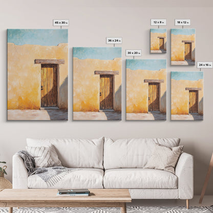 Rustic Adobe Door Framed Canvas Print Southwest Wall Art Desert Home Decor Bohemian Aesthetic Living Room Entryway Accent
