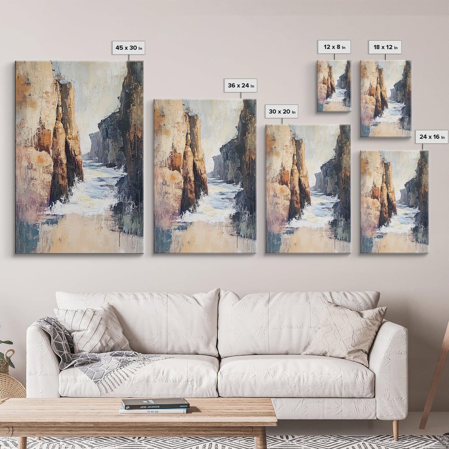 Canyon Coastal Waves Framed Canvas Print Dramatic Landscape Wall Art, Nature Painting, Rustic Western Art, Ocean Cliffs Artwork