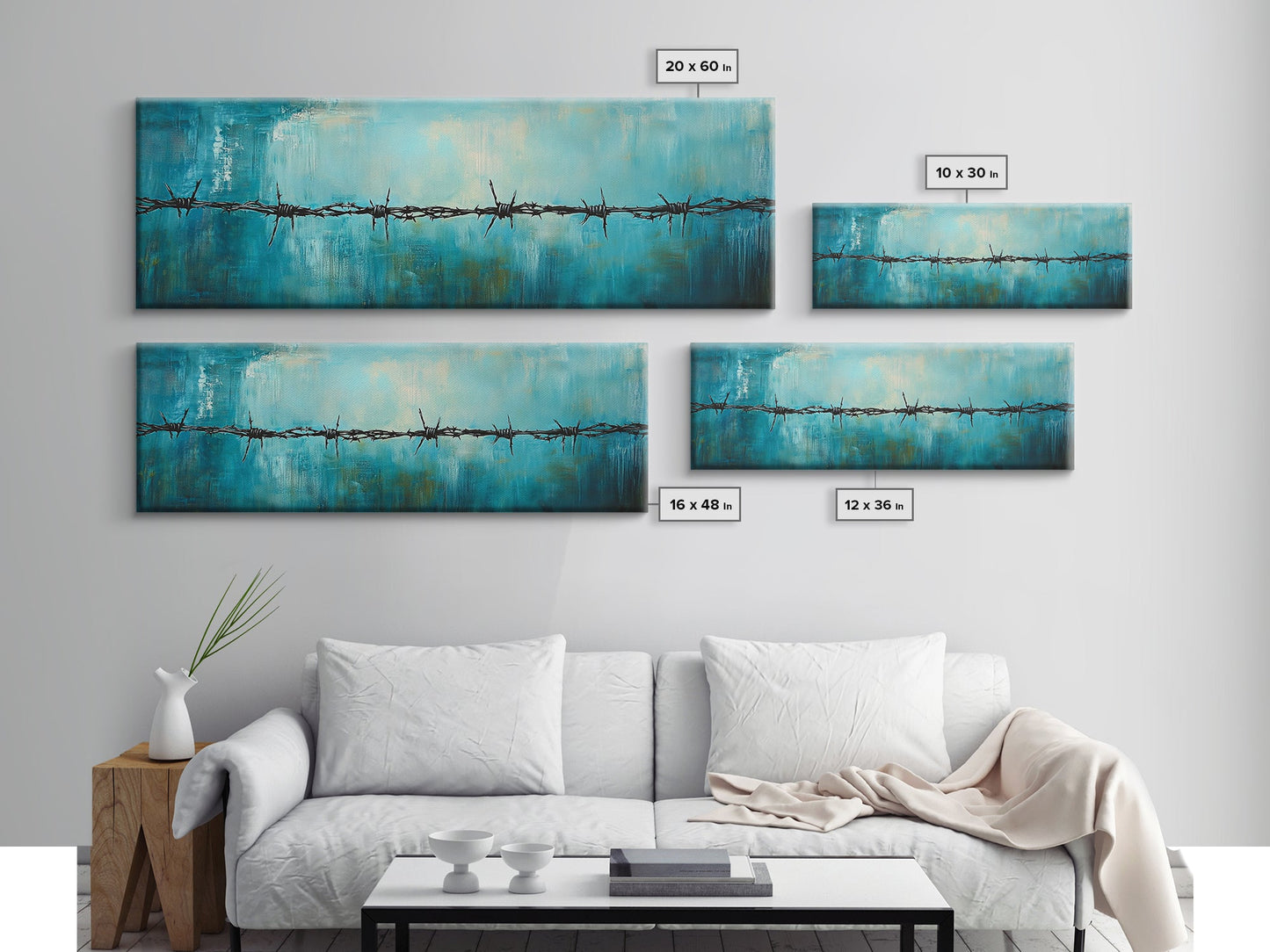 Barbed Wire Minimalist Painting, Blue and Black Modern Wall Art, Industrial Urban Aesthetic, Bold Statement Office, Canvas Print