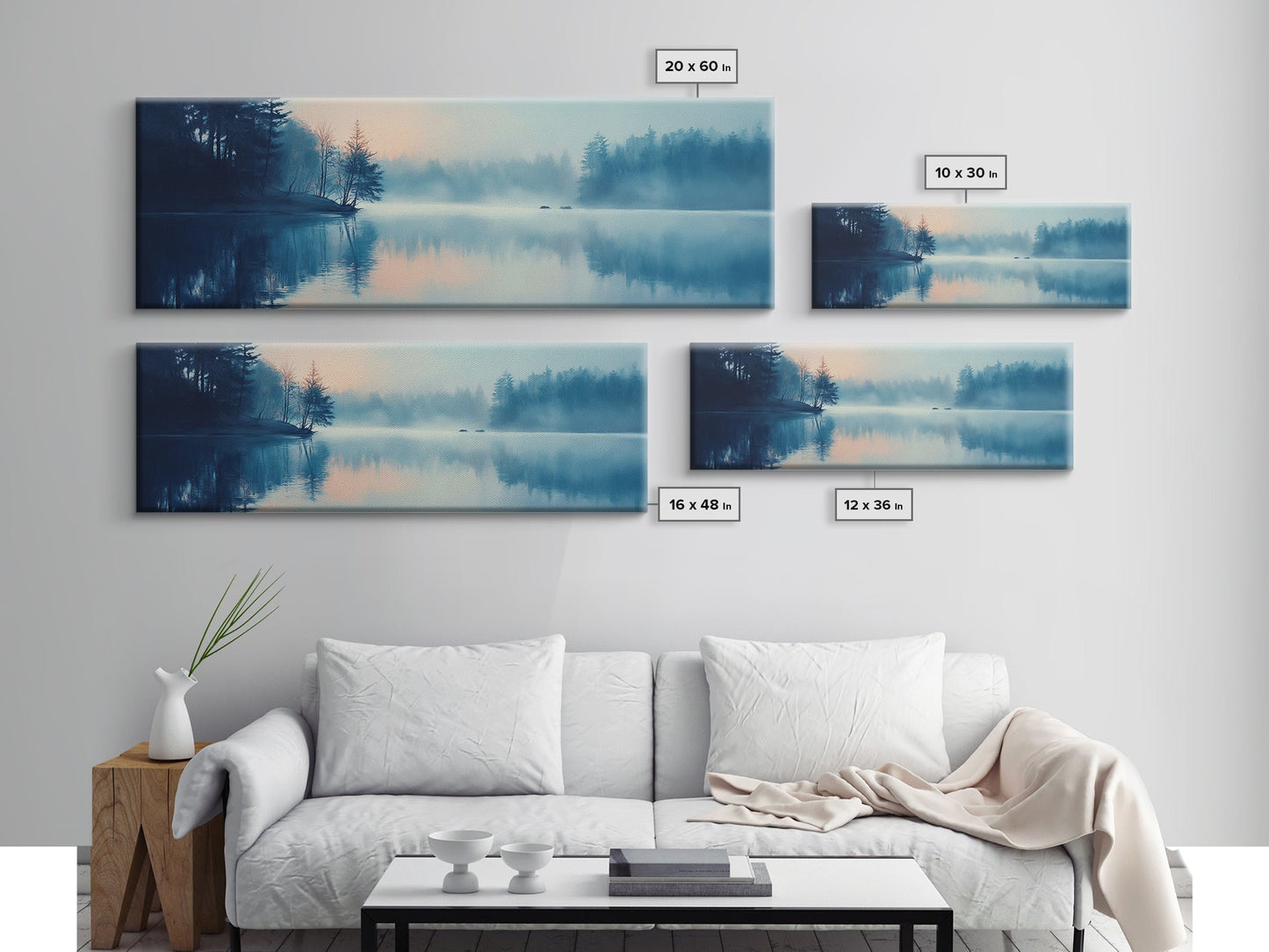 Misty Lake Reflections Canvas Print Tranquil Water Scene, Minimalist Nature Painting, Living Room Art, Serene Wall Decor, Gift Idea