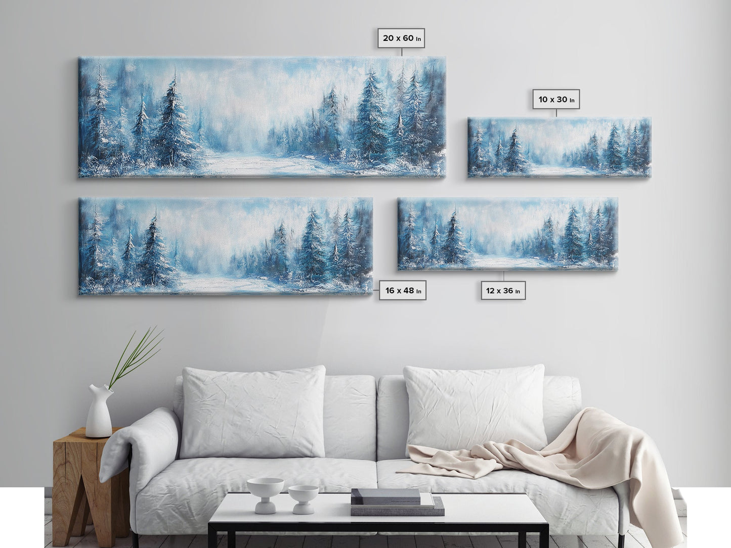 Winter Wonderland Framed Canvas Print, Snowy Forest Wall Art, Christmas Home Decor, Scandinavian Winter Art, Cozy Cabin Wall Art