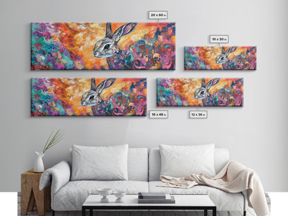 Colorful Abstract Rabbit Canvas Print, Vibrant Animal Wall Art, Boho Bunny Painting, Nature Wildlife Art, Playful Bedroom Decor