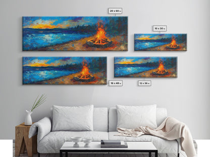 Cozy Campfire Night Painting, Rustic Cabin Decor, Warm Autumn Wall Art, Outdoor Adventure Art, Living Room Wall Art
