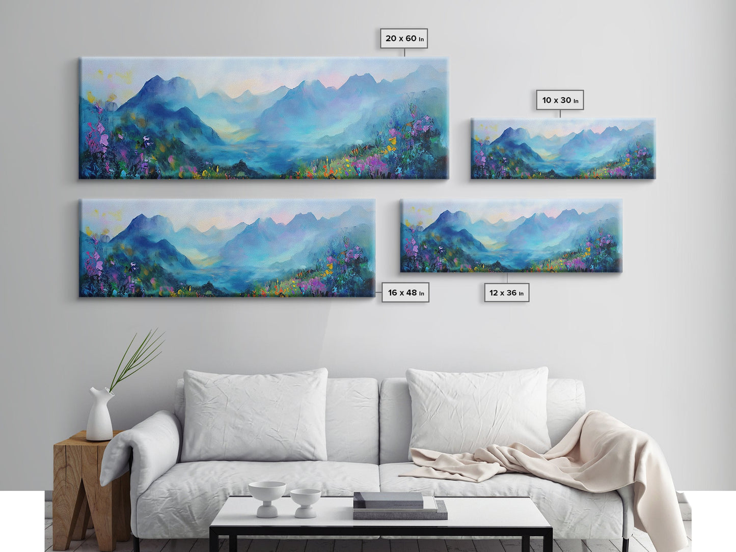 Alpine Sunrise Framed Canvas Print - Misty Mountain Wall Art, Nature Landscape Painting, Warm Toned Home Decor, Living Room Accent