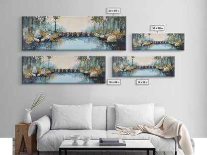 Tranquil River Framed Canvas Print Nature Landscape Art Rustic Cabin Decor Serene Waterfall Painting Lodge Wall Art Autumn Forest Scene