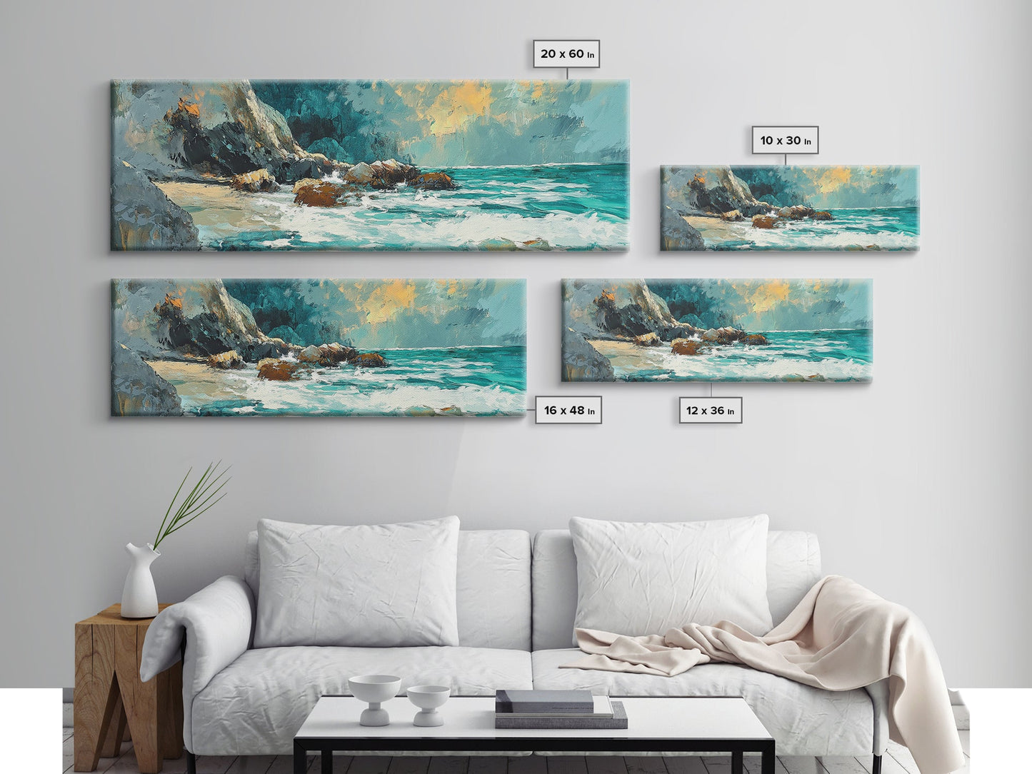 Ocean Cliffside Painting Coastal Rocky Beach Wall Art Dramatic Seascape Artwork Nautical Home Decor Dining Room
