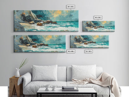 Ocean Cliffside Painting Coastal Rocky Beach Wall Art Dramatic Seascape Artwork Nautical Home Decor Dining Room