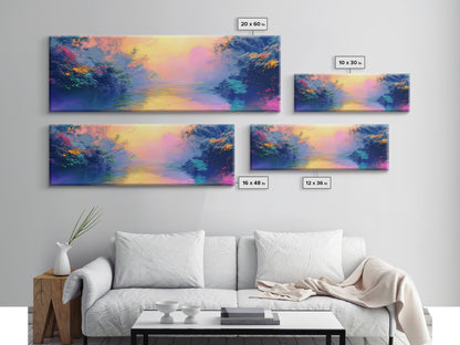 Vibrant Sunset River Framed Canvas Print, Colorful Nature Art, Dreamy Landscape Painting, Living Room Wall Art, Boho Sunset Decor