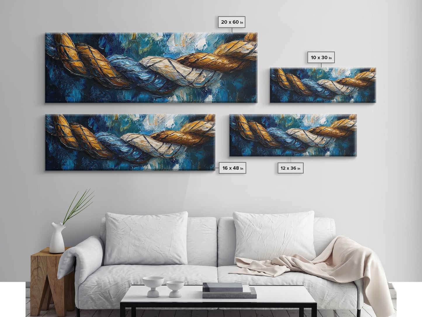 Nautical Rope Texture Canvas Print Abstract Coastal Wall Art, Ocean Inspired Painting, Rustic Nautical Decor, Beach House Wall Art