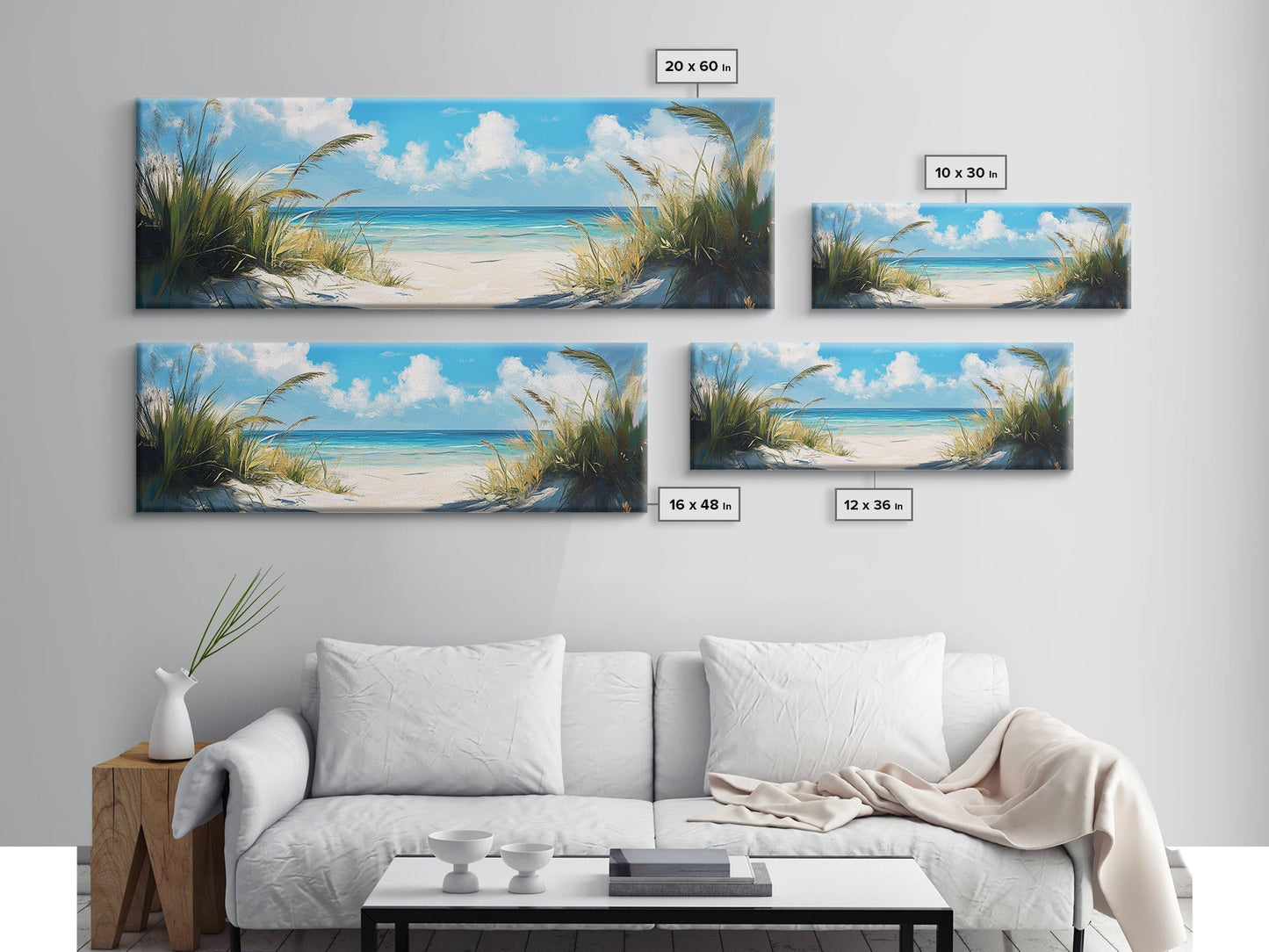Tranquil Ocean Beach View Canvas Print, Coastal Wall Art, Blue Nautical Decor, Modern Seascape Painting, Beach House Decor