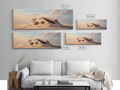 Surreal Beach Sand Formation Canvas Print, Coastal Nature Wall Art, Modern Ocean Landscape Painting, Minimalist Seascape Bedroom Decor