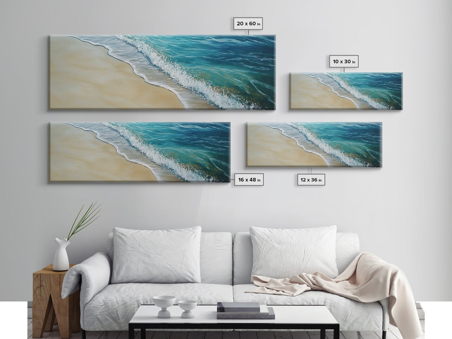 Gentle Ocean Wave Shoreline Canvas Print, Coastal Wall Art, Beach Serenity Painting, Calming Seaside Decor, Zen Living Room Artwork
