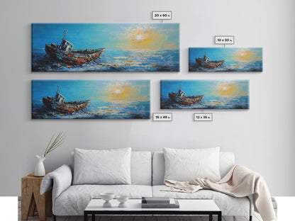 Abandoned Boat Canvas Print Nautical Wall Art, Coastal Decor, Seascape Painting, Ocean Inspired Artwork, Living Room Aesthetic