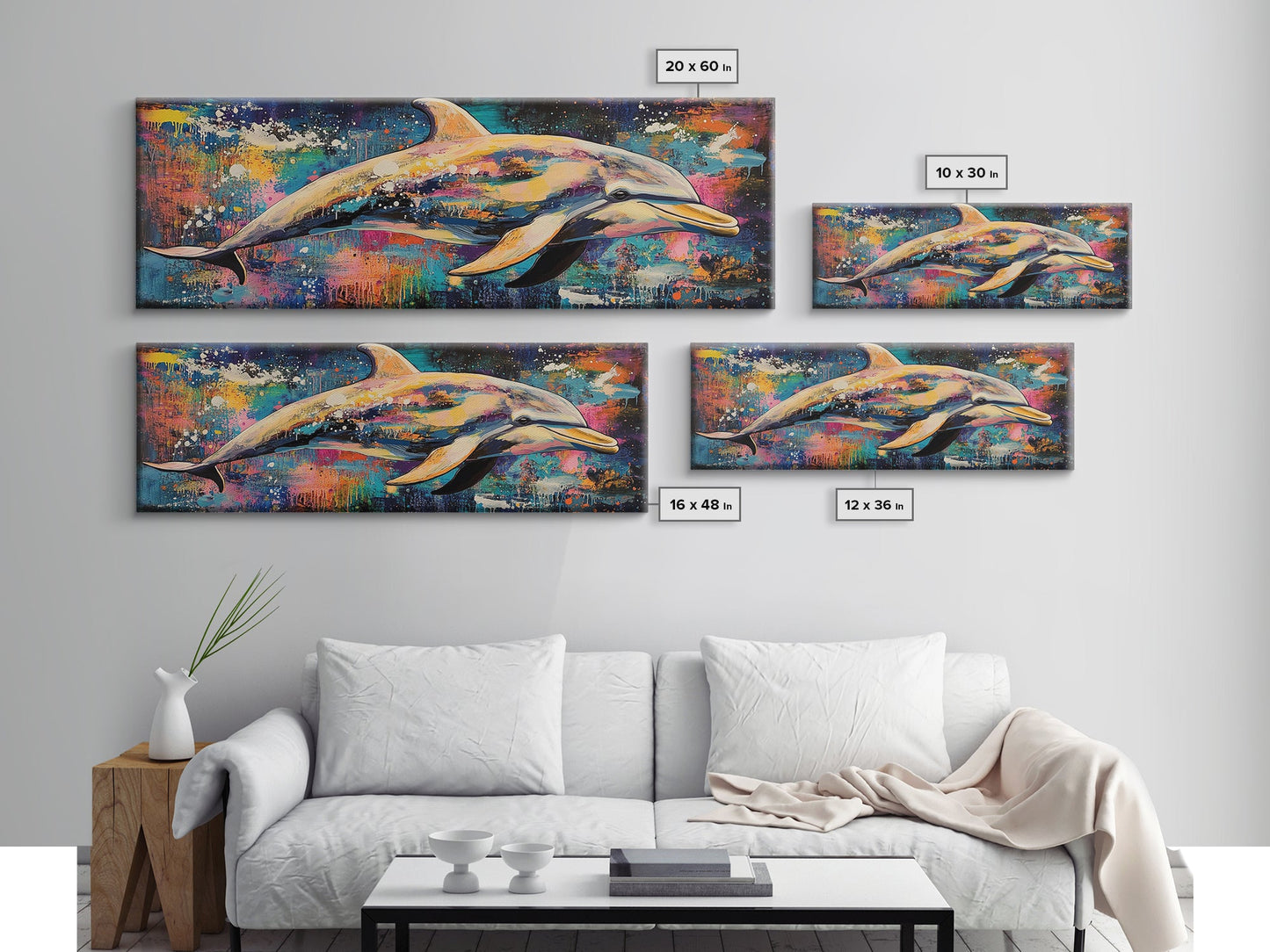 Vibrant Dolphin Art Canvas Print Ocean Wall Art Coastal Decor Colorful Animal Painting Modern Beach House Art Nautical Gift