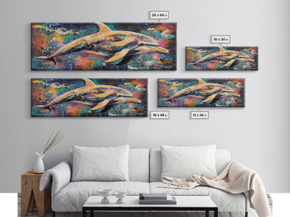 Vibrant Dolphin Art Canvas Print Ocean Wall Art Coastal Decor Colorful Animal Painting Modern Beach House Art Nautical Gift