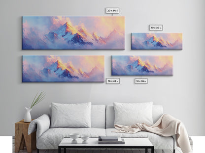 Dreamy Sunset Mountains Canvas Print Ethereal Landscape Art Pastel Sky Snowy Peaks Wall Decor Serene Bedroom Painting