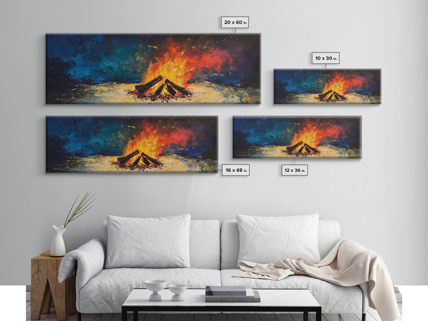 Fiery Campfire Night Canvas Print Rustic Outdoor Wall Art Cozy Bonfire Painting Autumn Cabin Decor Warm Wilderness Gift