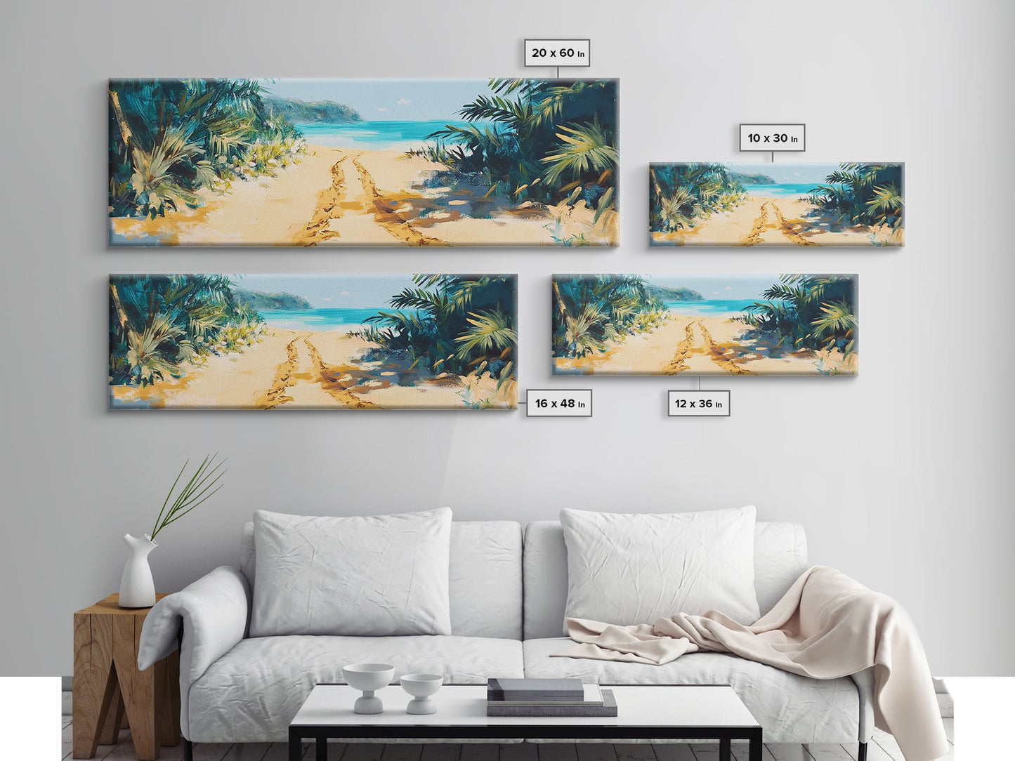 Tropical Beach Path, Palm Tree Art, Ocean Painting, Coastal Wall Decor, Relaxing Retreat Art, Home Print, Framed Canvas Print