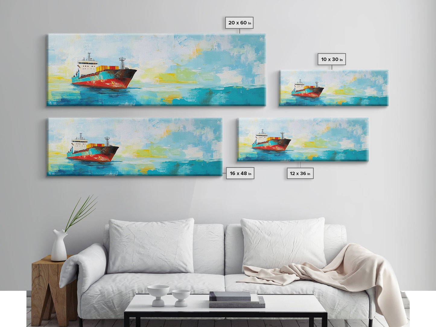 Cargo Ship Ocean Framed Canvas Print Nautical Wall Art, Maritime Decor, Industrial Seascape Painting, Coastal Living Room Artwork