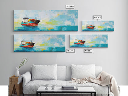 Cargo Ship Ocean Framed Canvas Print Nautical Wall Art, Maritime Decor, Industrial Seascape Painting, Coastal Living Room Artwork