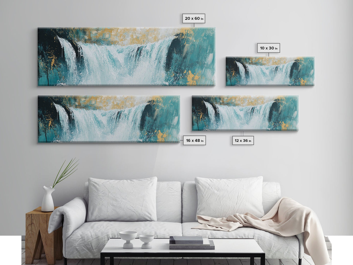 Majestic Waterfall Scene Framed Canvas Print Nature Landscape Painting, Living Room Wall Art, Tranquil River Artwork, Rustic Decor