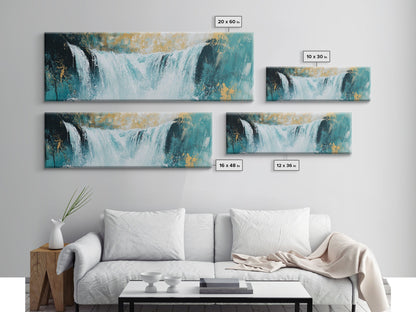 Majestic Waterfall Scene Framed Canvas Print Nature Landscape Painting, Living Room Wall Art, Tranquil River Artwork, Rustic Decor