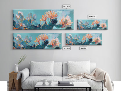 Blooming Cactus Flowers Canvas Print Vibrant Desert Painting, Boho Wall Art, Southwest Decor, Botanical Living Room Artwork